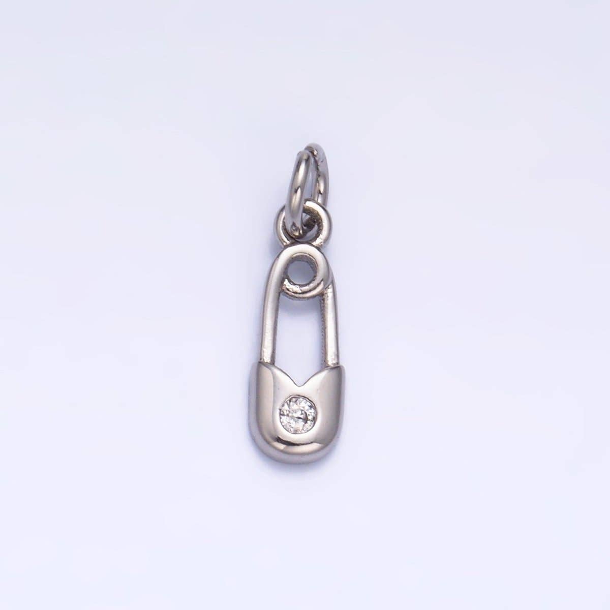Aim Eternal - Wholesale Individual charm/pendant - 24K Gold Filled Clear CZ Safety Pin Mini Charm in Gold & Silver | W8821