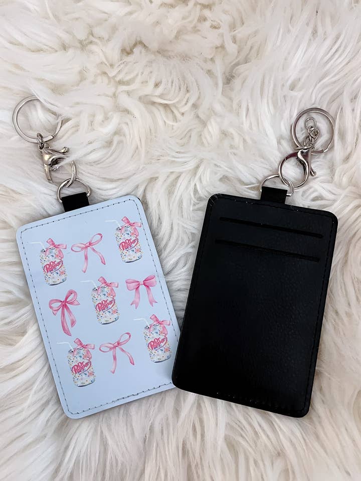 Girly Dr Pepper Card Holder Keychain for wholesale by The Sassy Owl