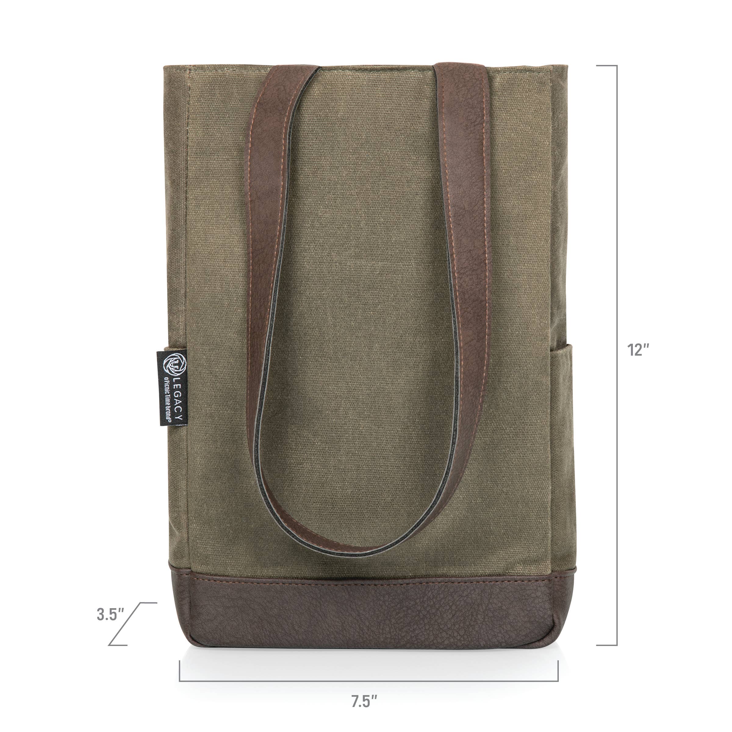 Khaki Green with Beige Accents 2 Bottle Insulated Wine Cooler Tote Bag - Distressed Canvas for wholesale on Faire6