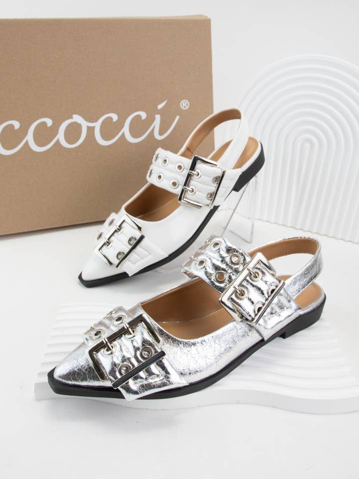CCOCCI - Wholesale Flats - Women's - GRILLO PADDED EYELET BELT STRAP SLINGBACK FLATS