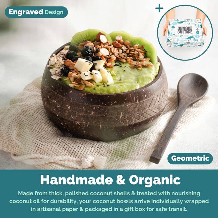 Jungle Culture – wholesale Bowl – Coconut Bowls - Jumbo Bowl & Spoon Combo (Geometric)1