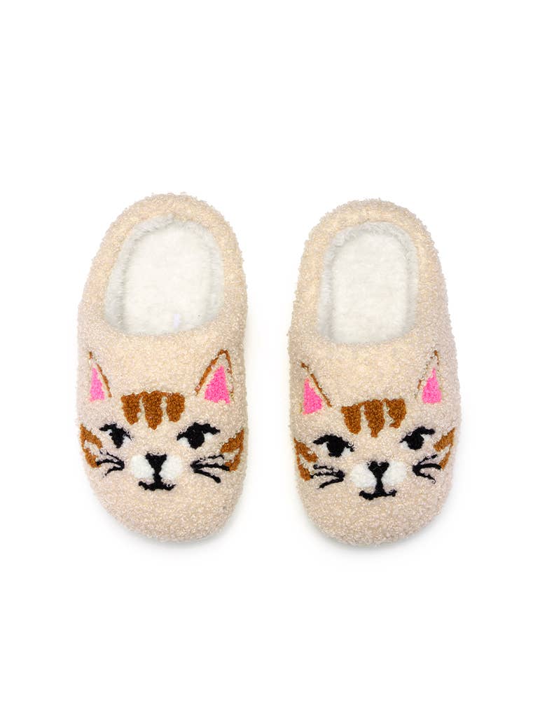 Living Royal - Wholesale Slippers - Kids - Indoor / Outdoor Slippers - Kids - Kitty Cat Faces - Cream