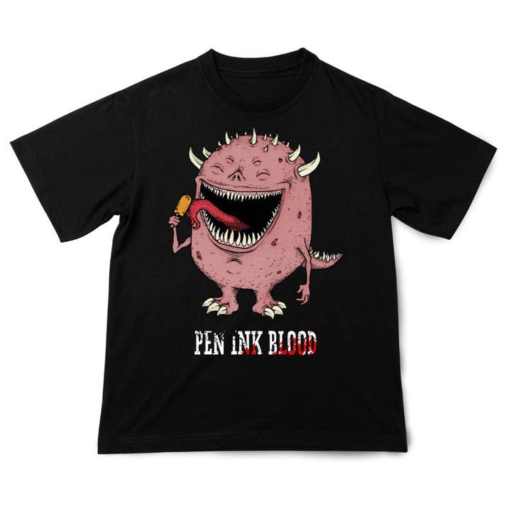 Camiseta Monstruo de Diente Dulce de Tinta de Pluma y Sangre – Diseño Surrealista y Juguetón Inspirado en el Horror para venta al por mayor de Time to Apparel Co.