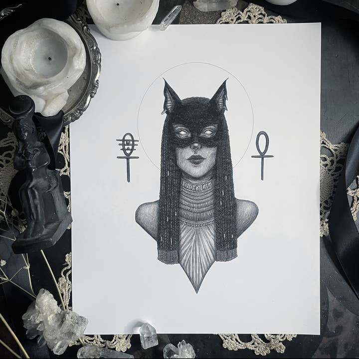 Caitlin McCarthy Art – Engroshandel Kunsttryk – Bastet Kunsttryk - Egyptisk Gudinde for Beskyttelse, Katte