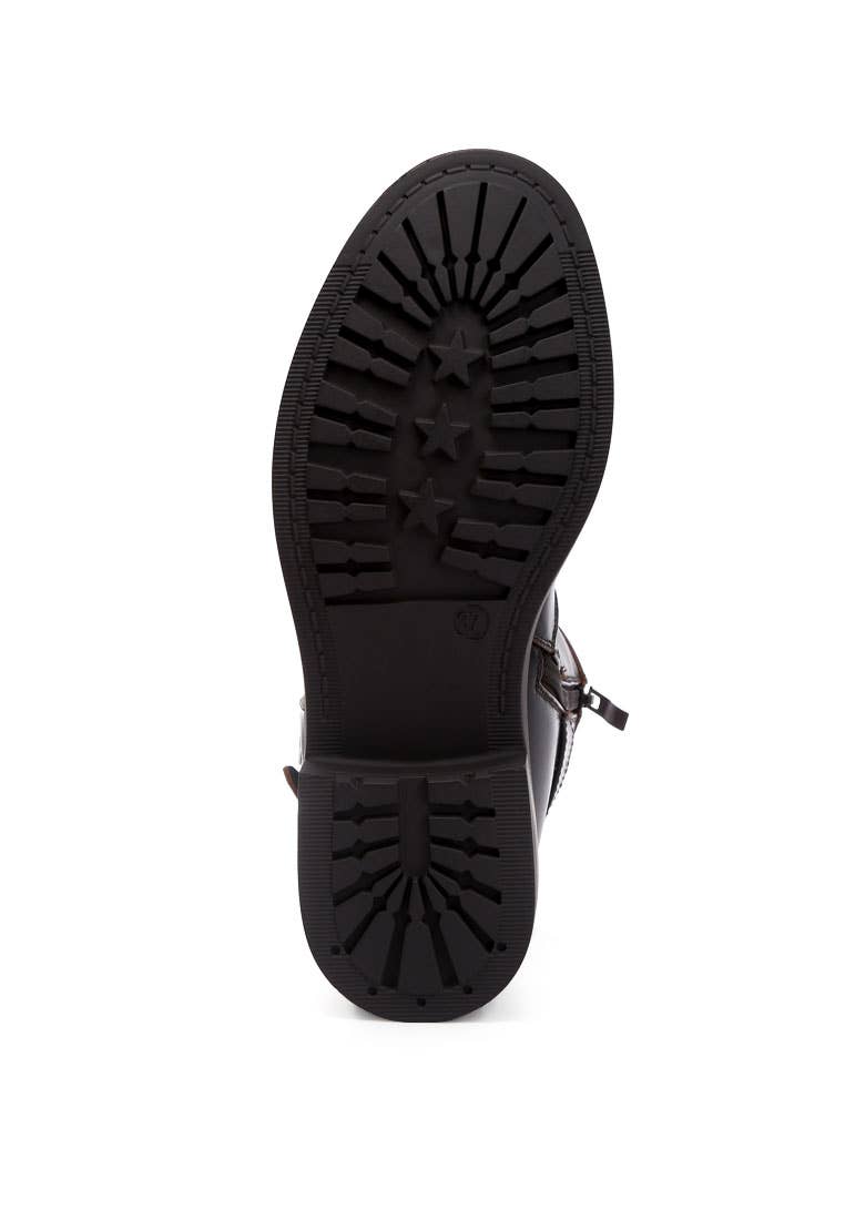 Brown Allux Brushed Faux Leather Pin Buckle Boots for wholesale on Faire9