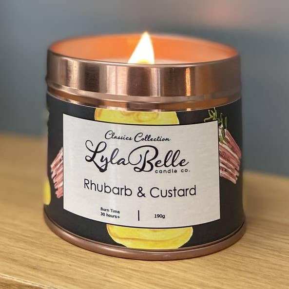 Rabarber & Custard Tin Candle for engroshandel hos Lyla Belle Candle Co.
