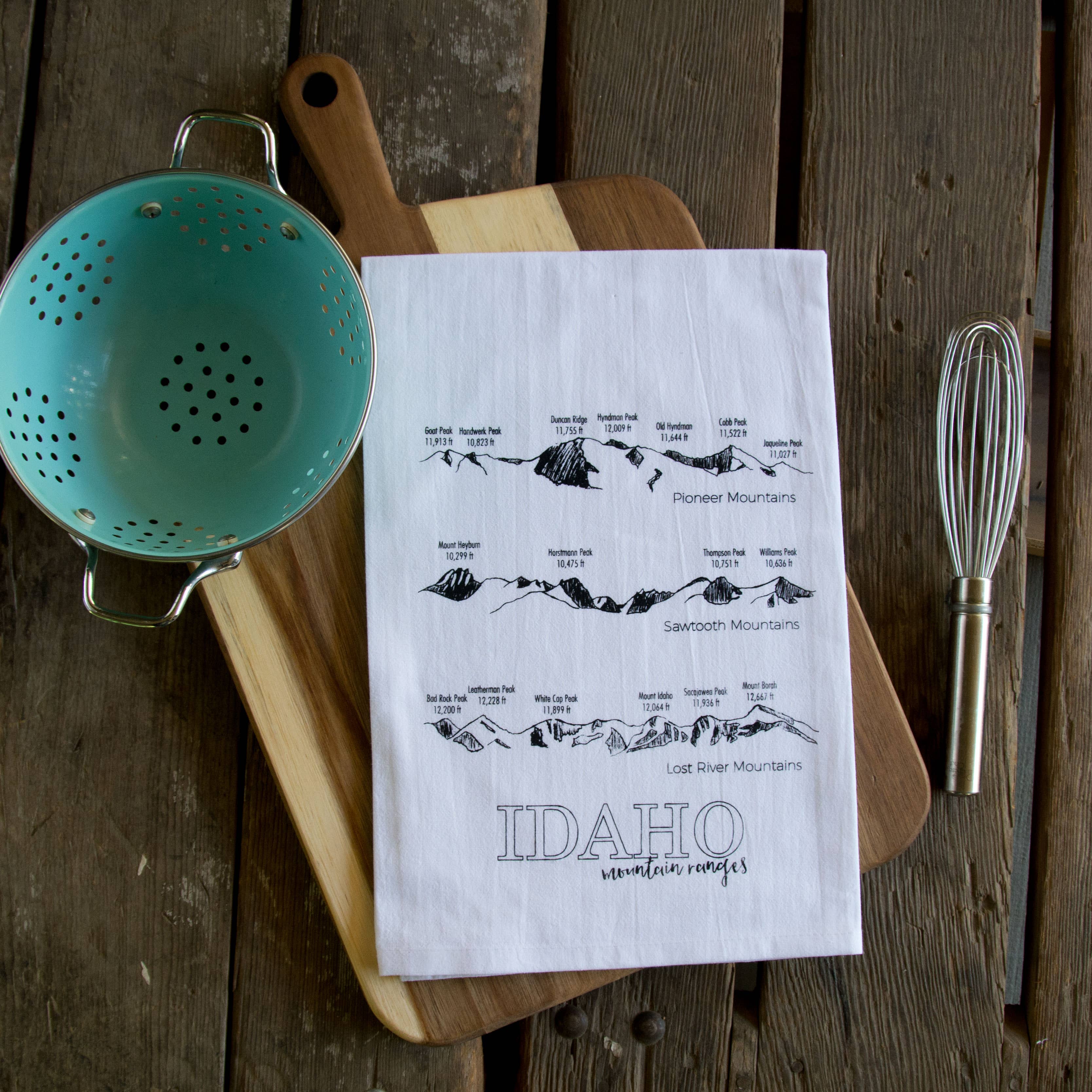 Ladybug Press - Wholesale Tea Towel - Idaho Mountain Ranges Screen Printed Tea Towel1