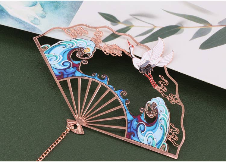 Bright MacMing - Wholesale Bookmark - Flying Crane Fan Shaped Metal Bookmark2