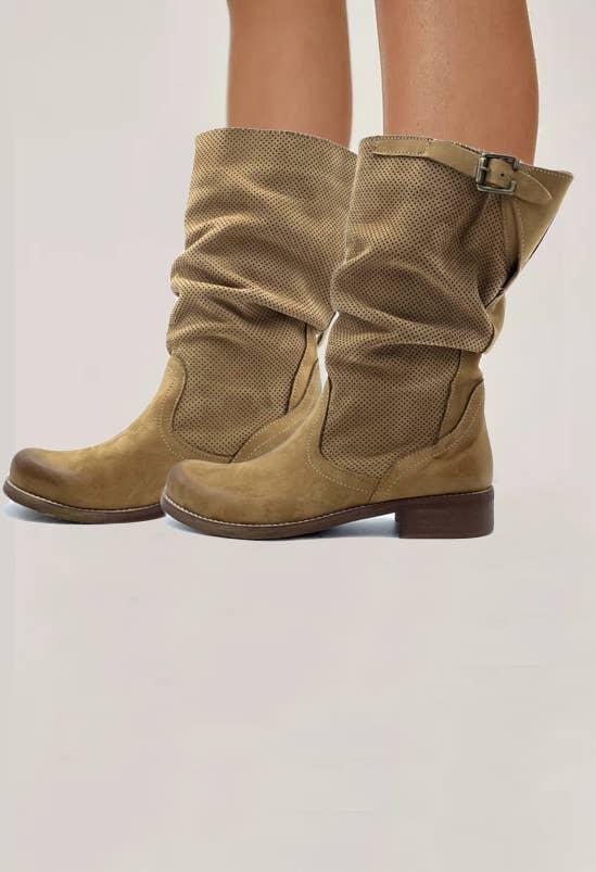 WALKING NOW SRL - Wholesale Boots - Women's - Summer Spring Women's Nubuck Boots with Perforated Leather3