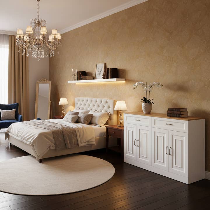 Urban Meuble - Wholesale Cabinet - Wood and white effect sideboard with 4 doors and 2 drawers 120*35cm OPALPHYT5