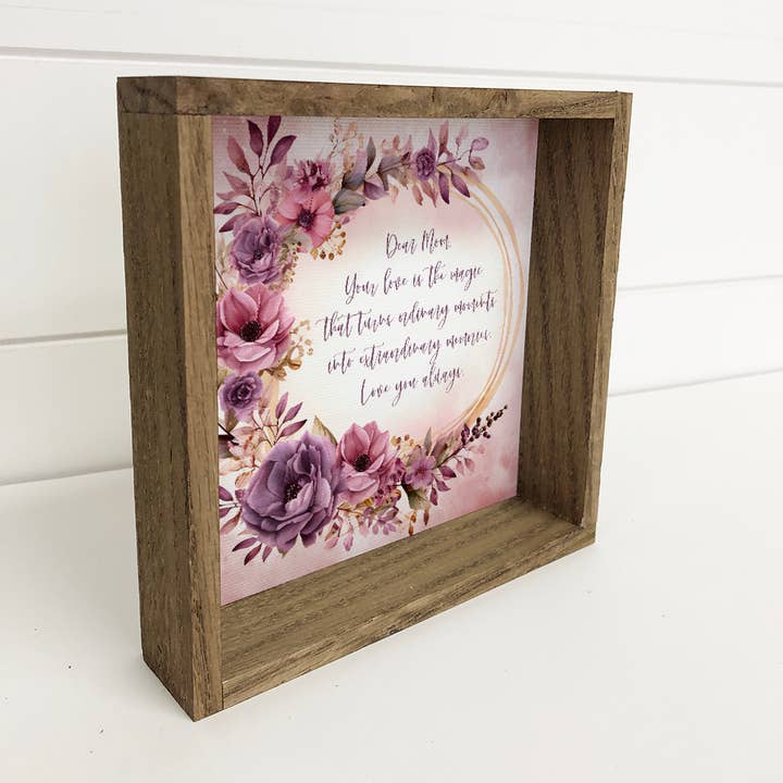 Hangout Home - Wholesale Sign - Dear Mom Purple Flowers Wall Art - Mothers Day Canvas Art
