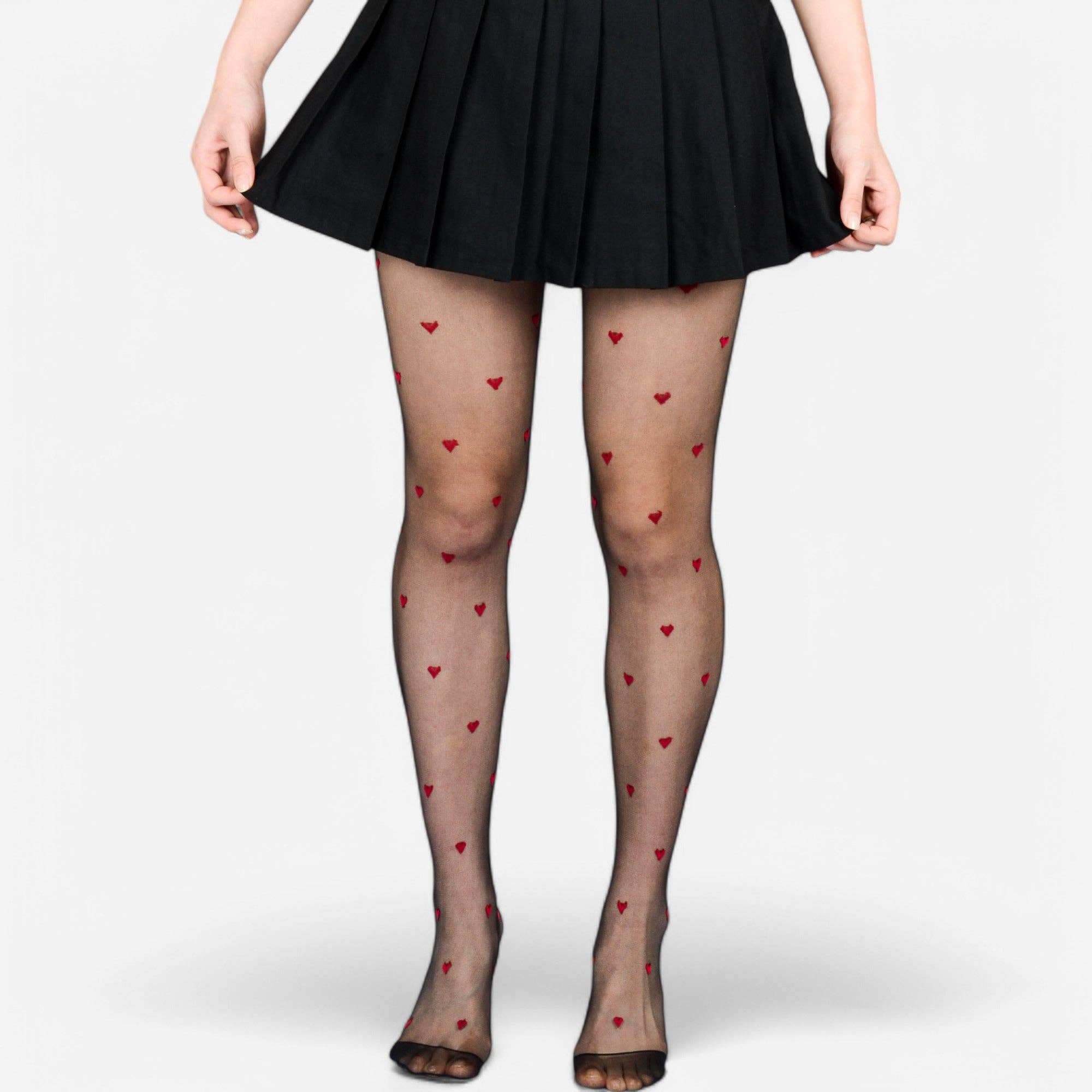 Sheer Heart Pattern Tights with Delicate Allover Embroidery for wholesale on Faire3