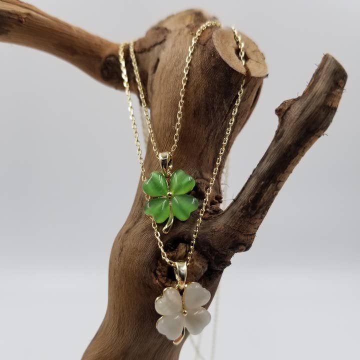 Opal Stone Wishing Lucky Clover Necklace for wholesale by CHAKRA JEWELRY
