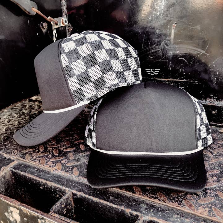 Flying S Company - Wholesale Trucker Hat - Unisex - Checkered Mesh Back Foam Trucker Cap