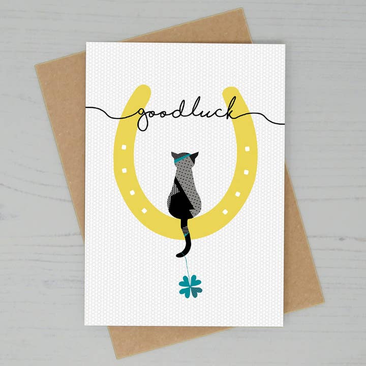 Good Luck Cards - Horseshoe Cat - Pack of 6 for wholesale by Lucy Alice