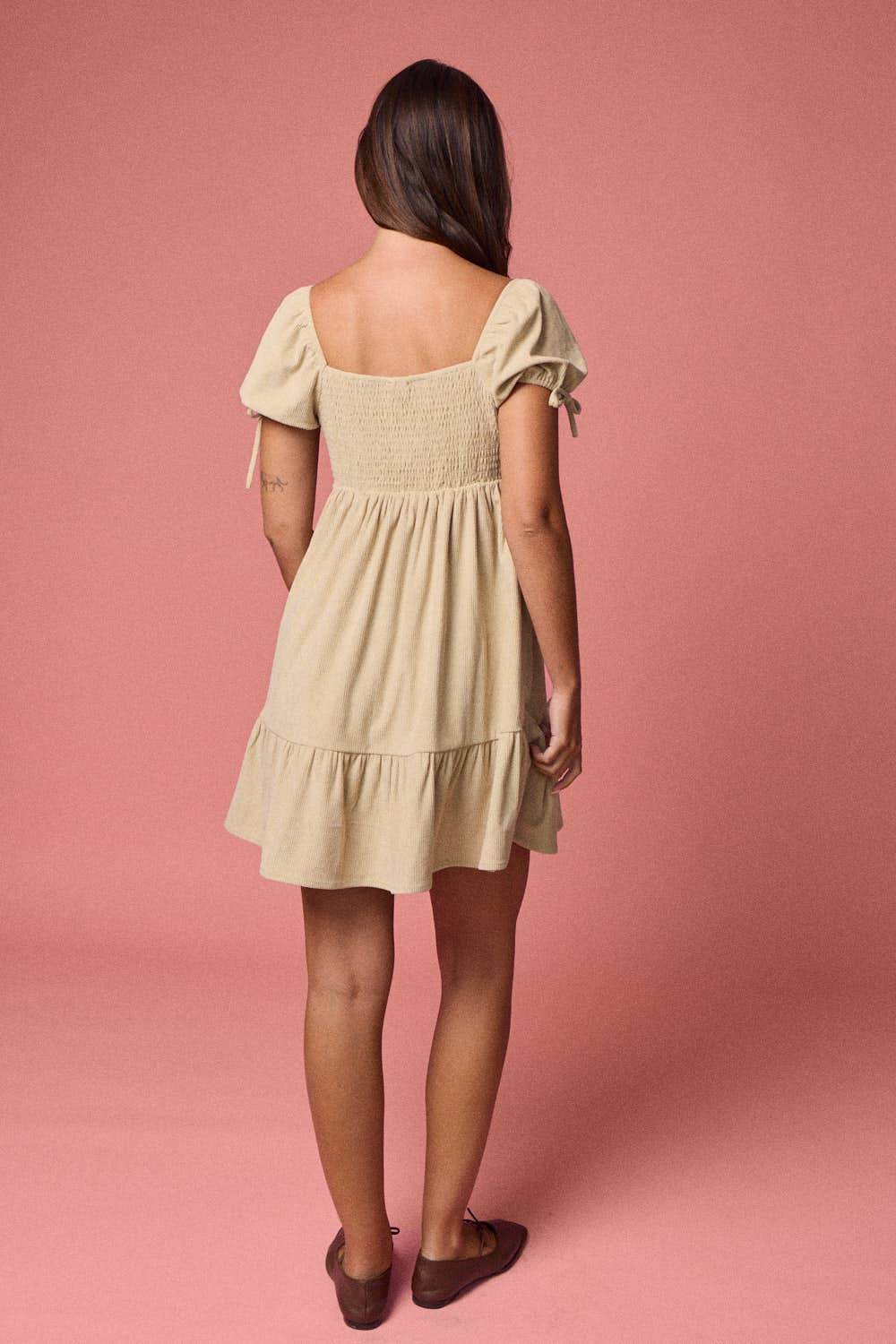 Taupe PD19024 - Sweetheart Puff Sleeve Dress for wholesale on Faire5