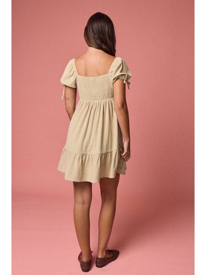 Taupe PD19024 - Sweetheart Puff Sleeve Dress for wholesale on Faire5