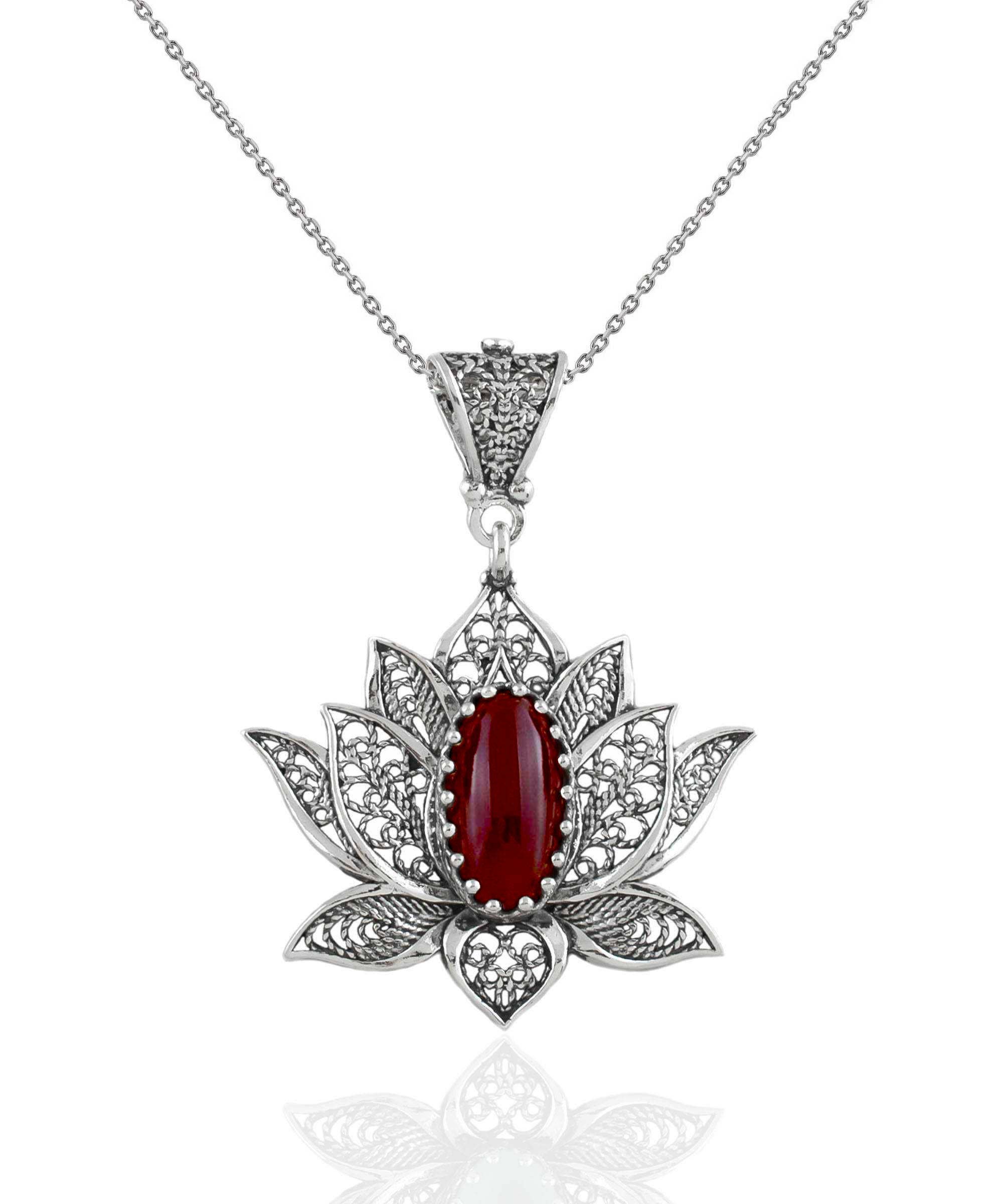 Filigranist Jewelry - Wholesale Pendant/Charm Necklace - Sterling Silver  Lotus Carnelian Pendant Necklace0