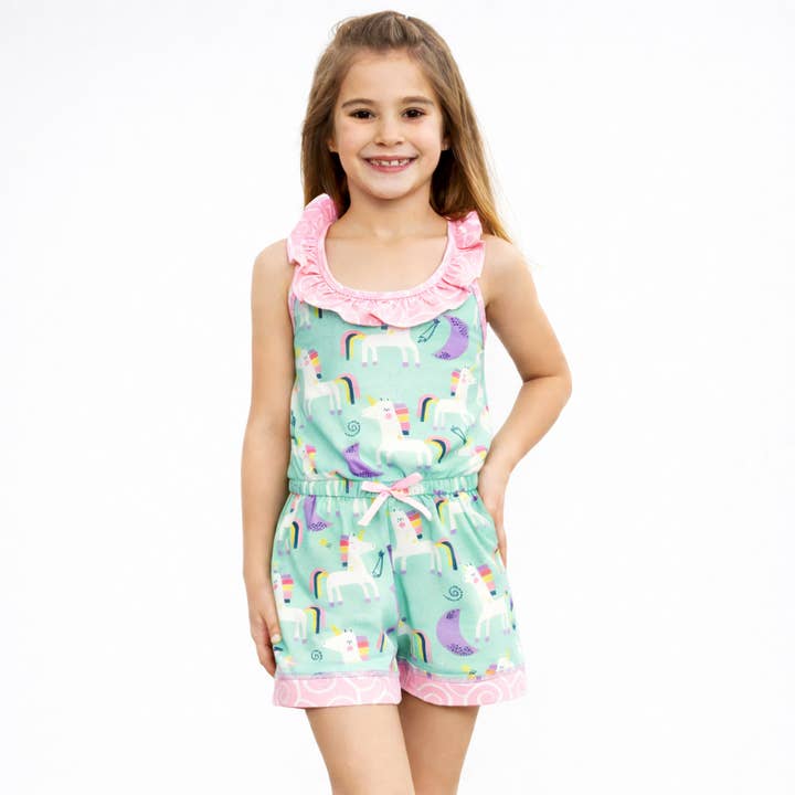 AnnLoren Girls Jumpsuit Unicorn Rainbows Romper PrePack for wholesale by AnnLoren
