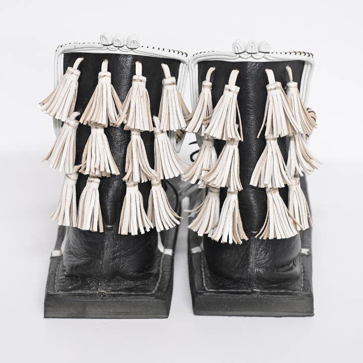 Bønes and Balløøns - Wholesale Boots - Women's - Unisex Black And White Hand-Made Traditional Moroccan Craftsmanship Leather Shoes - Variation I1