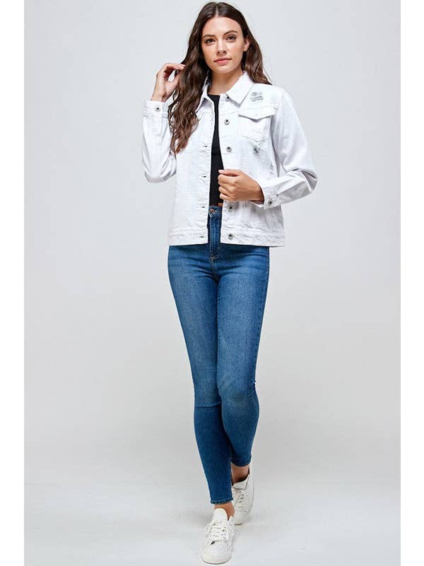BLUE AGE – Engroshandel Denimjakke - Dame – Hvid Denim Jakke med nødlidende4