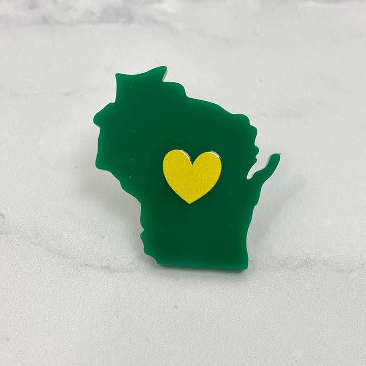 Wisconsin Love Acrylic Pin - Customizable for wholesale by Atomic Kraftworks