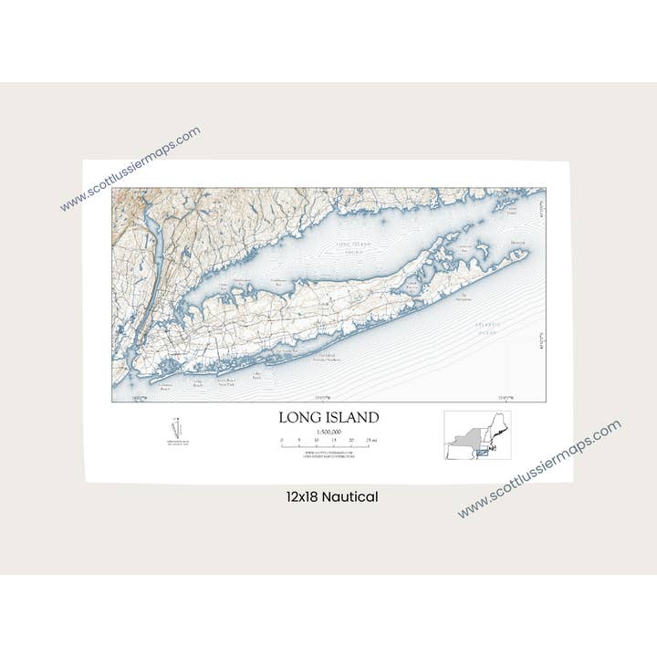 Scott Lussier Maps - Wholesale Map - Long Island New York Map Art Print NAUTICAL