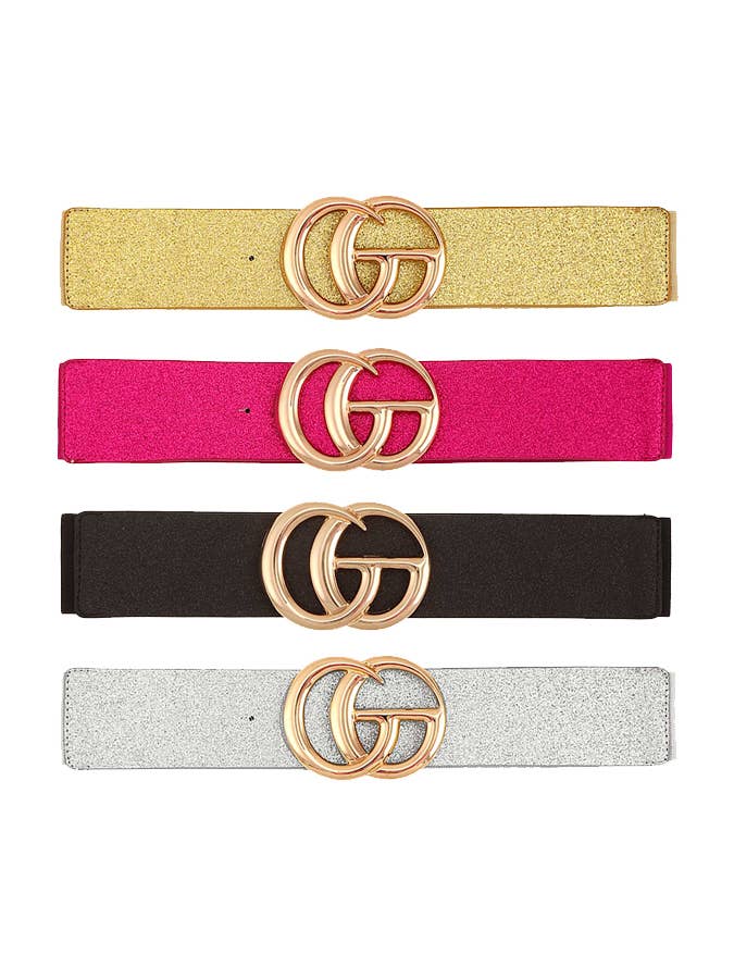 Metal GO Buckle Metallic Sparkle Elastic Belt for wholesale by Pink Irene Wholesale