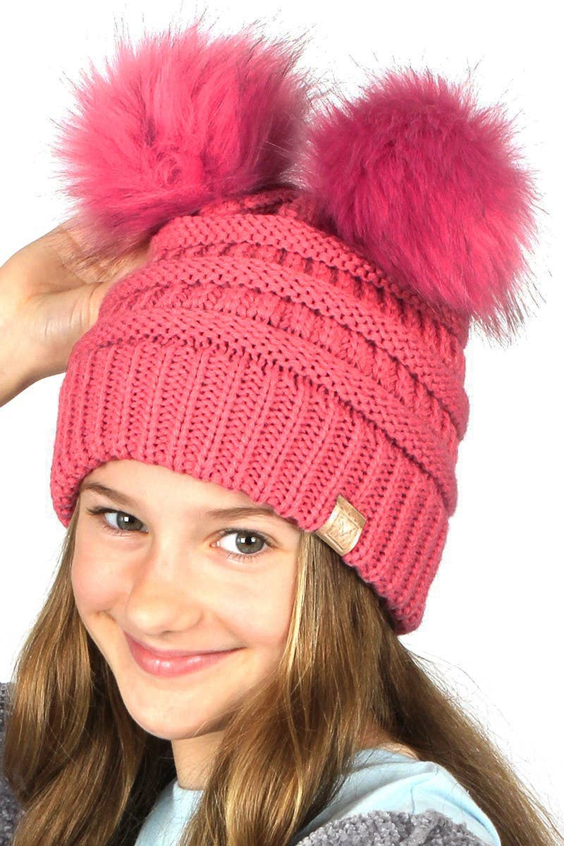 Fashion City - Vendita all'ingrosso Berretto - Bambini - Berretto invernale per bambini con doppio pompon9