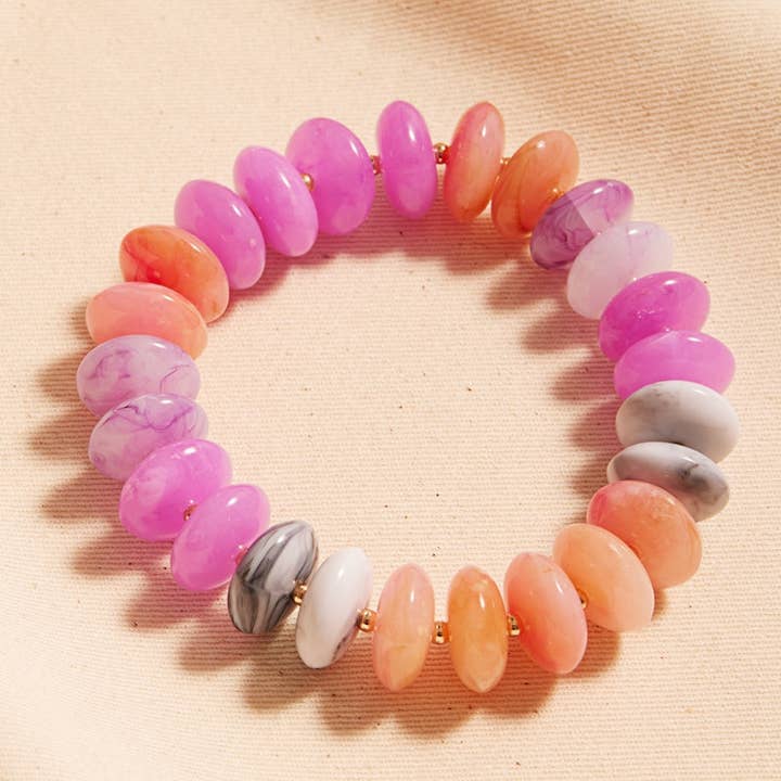 Verita Lane - Wholesale Beaded bracelet - Oval Disk Resin Beads Ombre Mixed Stretch Bracelet14