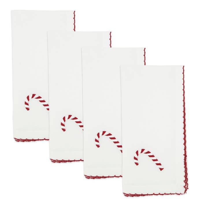 White Whip Stitch Candy Cane Napkin for wholesale on Faire