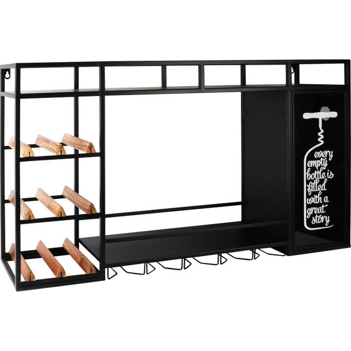Vinhylla för vägg, rektangel, svart, metall, 91x20x53cm för wholesale av Dekoratief