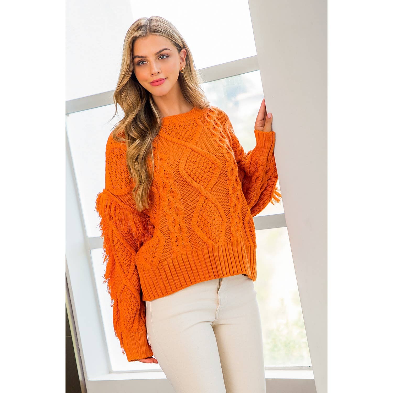 THML - Wholesale Knit Sweater - Women's - Knit Fringe Sleeve Sweater1