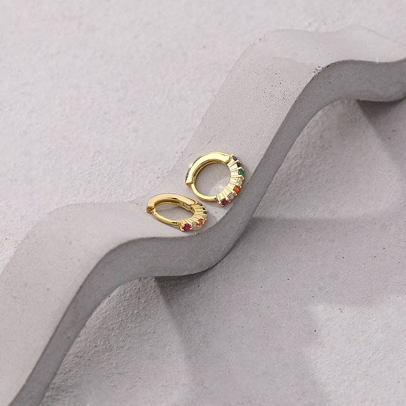 Gold Rainbow LGBTQ Pride Hoop Earrings in 925 Sterling Silver for wholesale on Faire5