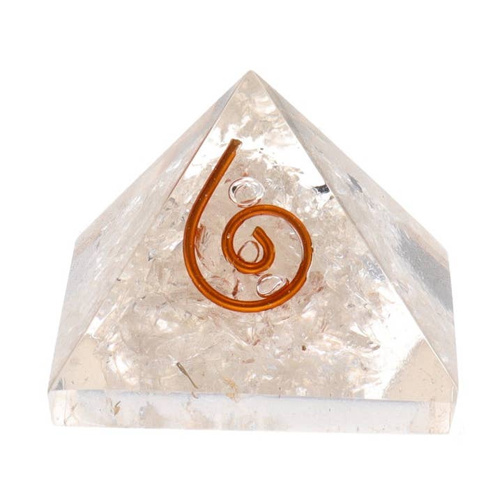 Vives de la Cortada S.L – wholesale Spiritual stone/crystal – Orgonite White Quartz Pyramid with Spiral 3x3cm0