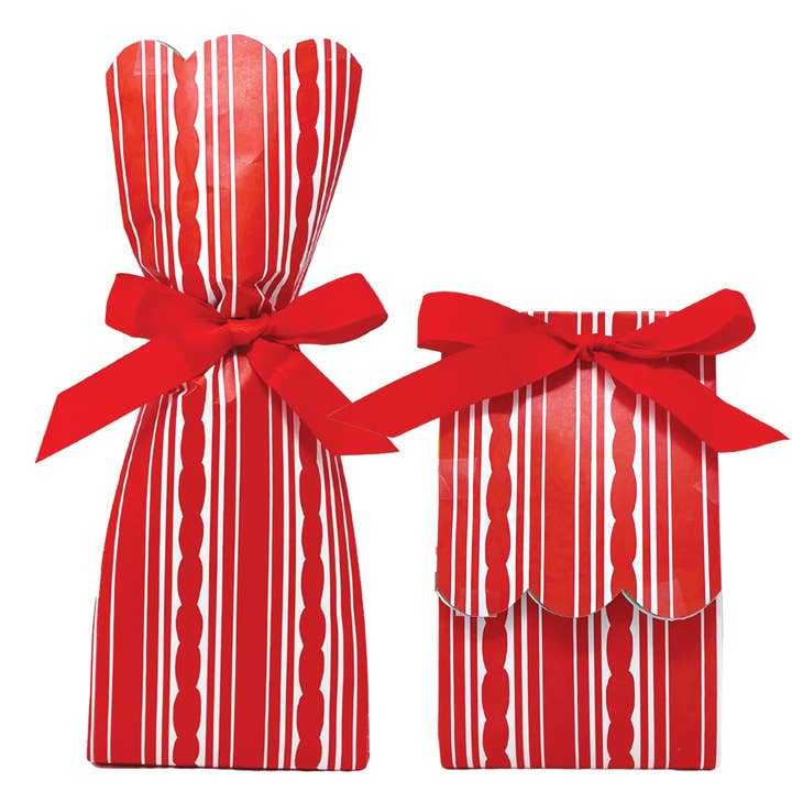 Red Stripe Holiday Wine + Gift Bag Kits | Set of 6 for wholesale by Lucy Grymes Designs