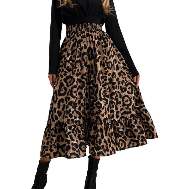 Masyal - Wholesale Skirt - Women's - Women's Leopard Print Mid-Length Slim A-Line Skirt4
