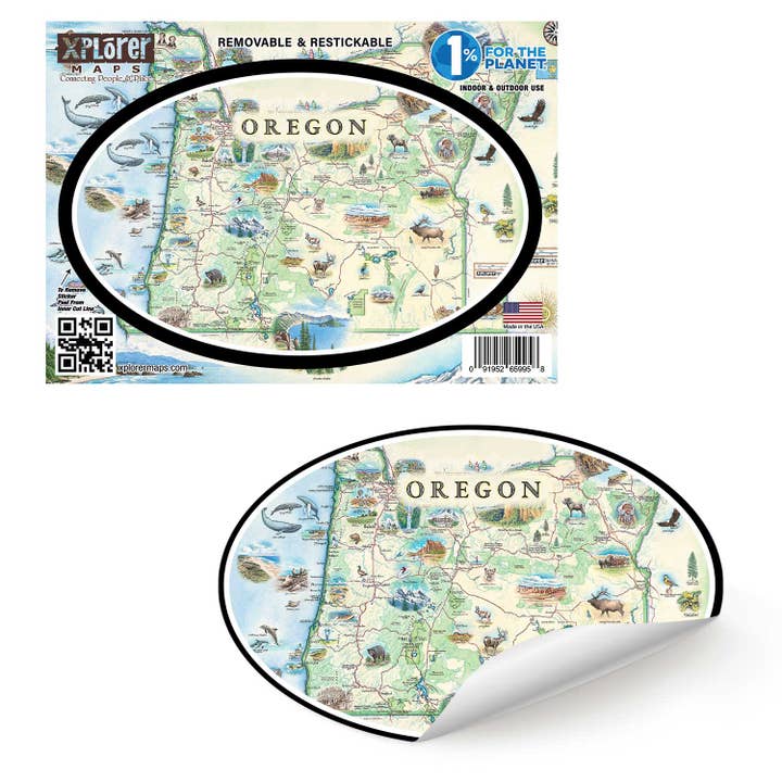 Oregon State Map Stickers for wholesale by XPLORER MAPS