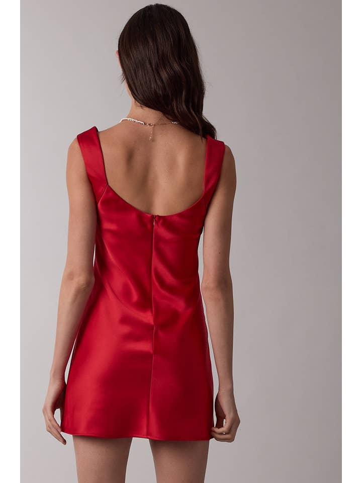 Sky to Moon - Wholesale Dress - Women's - SATIN FOLD DETAIL SWEETHEART HOLIDAY MINI DRESS3