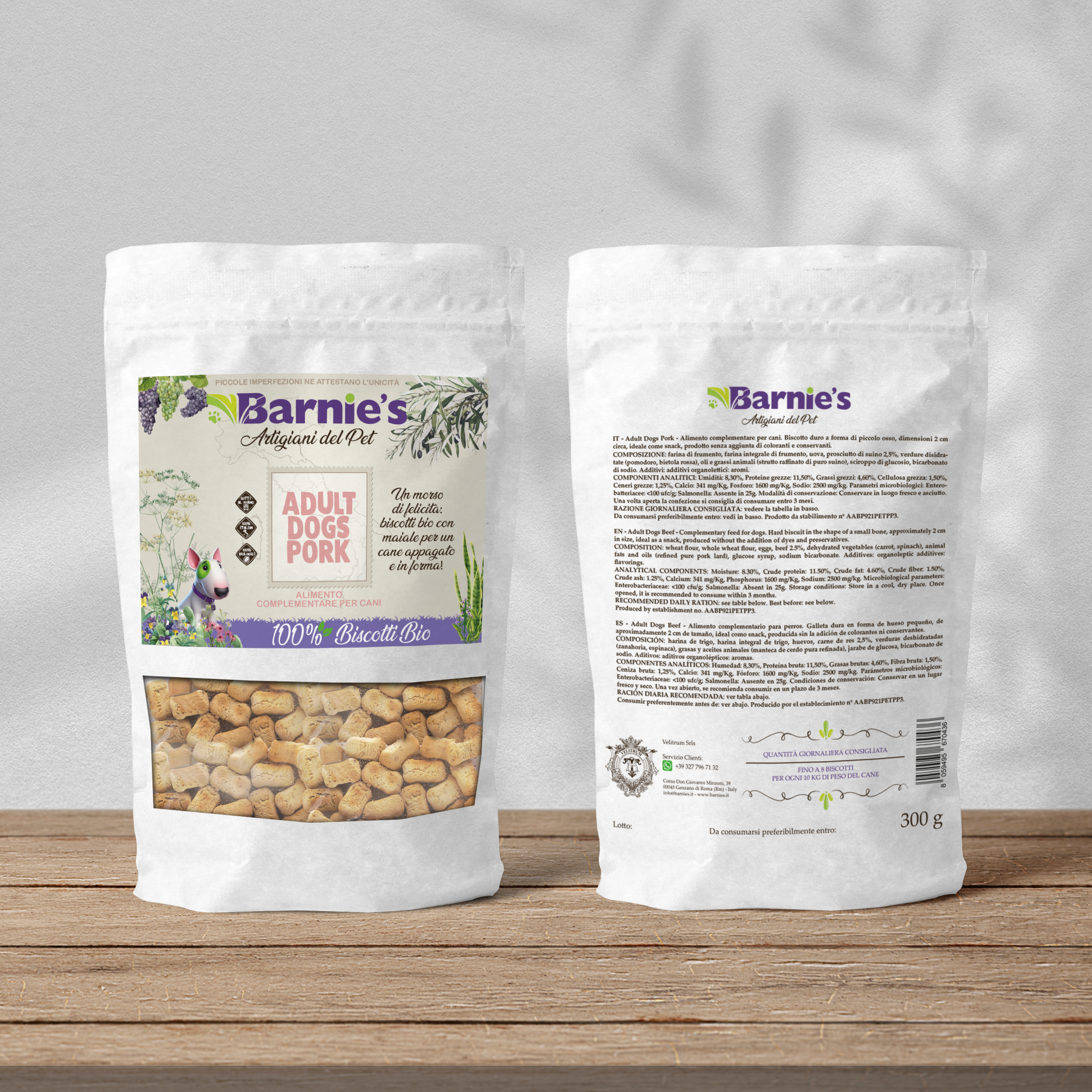 Barnie's – Großhandel Tiernahrung – Hund – Barnie's Bio-Kekse für ausgewachsene Hunde aller Rassen mit Schweinefleisch0