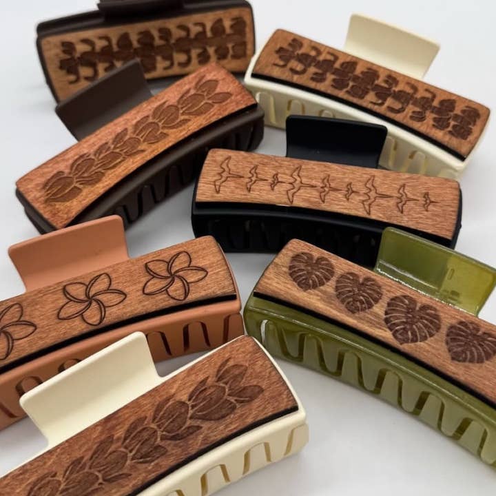Revel Sun Hawai'i - Wholesale Hair Clip - Women's - Handmade Wood Engraved Hair Clip