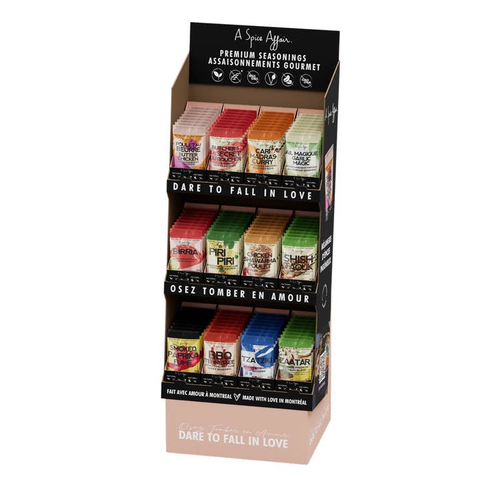 A SPICE AFFAIR SPICE POUCHES DISPLAY RACK (12 cases x 8 pouches = holds 96 pouches) for wholesale by A Spice Affair