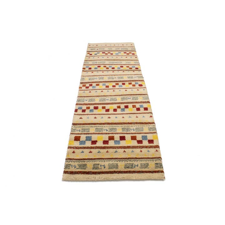 Cream 3X8 Stripes Tribal Indo-Gabbeh Runner Rug for wholesale by Magic Rugs Inc.