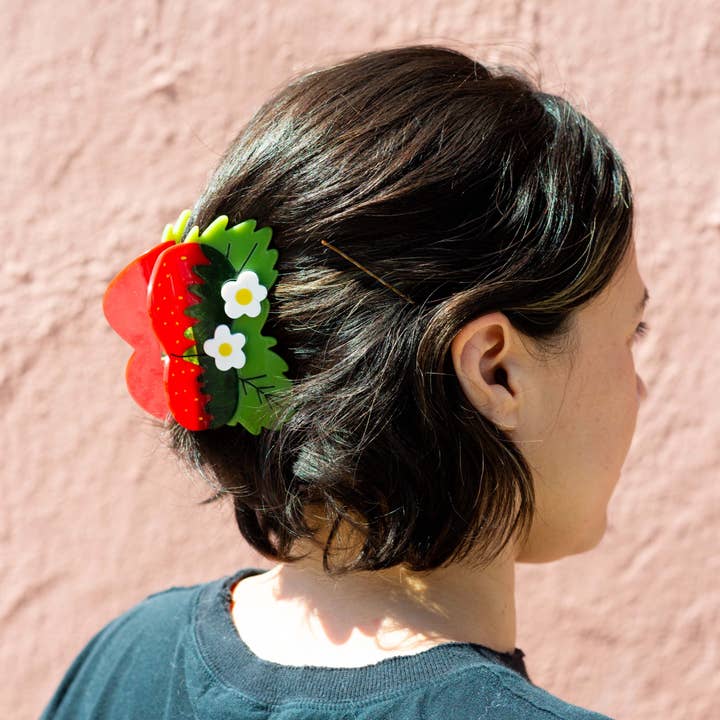 Jenny Lemons - Wholesale Hair Clip - Women's - Large Strawberries and Flowers Hair Claw Clip