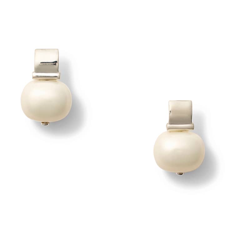 Smooth + Classic Sterling Pebble Pearl Posts Medium for wholesale by CC & Co by Catherine Canino