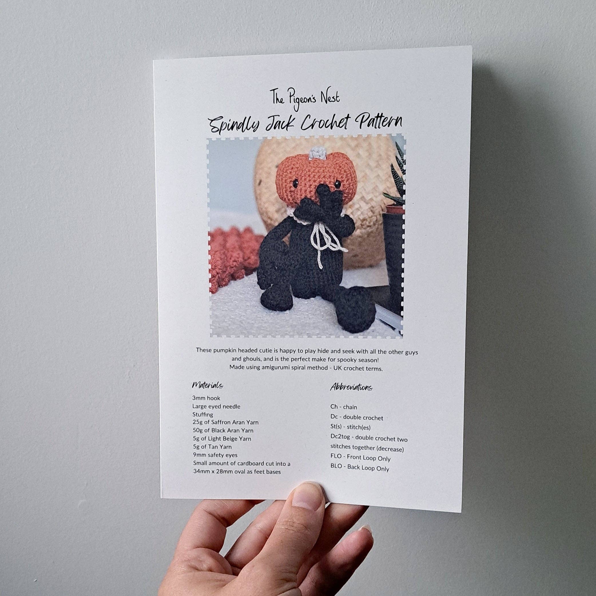 The Pigeon's Nest – Artigos de tricô/crochê por atacado – Padrão de Croché Impresso Spindly Jack | Halloween Assustador e Fofo0