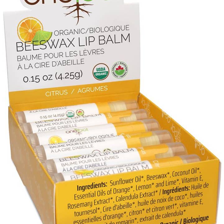 OneRoot - Wholesale Lip Balm - 100% Organic Beeswax Lip Balm - 12 units in a Display Case