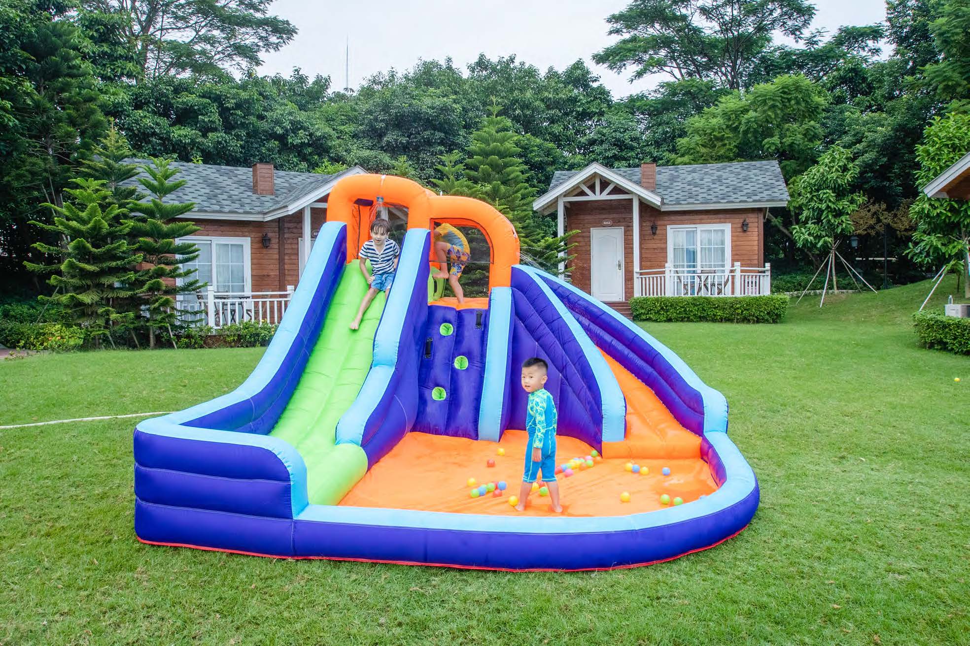 Coconut Outdoor - Wholesale Inflatables - Double Slide Bounce House with Climbing Wall & Water Cannon9