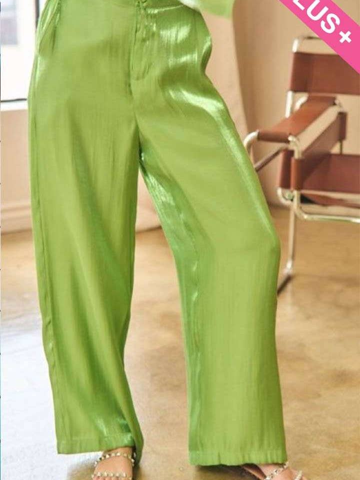Davi & Dani - Wholesale Pants - Women's - PLUS SOLID CASUAL WIDE LEG BUTTON FULL PANTS