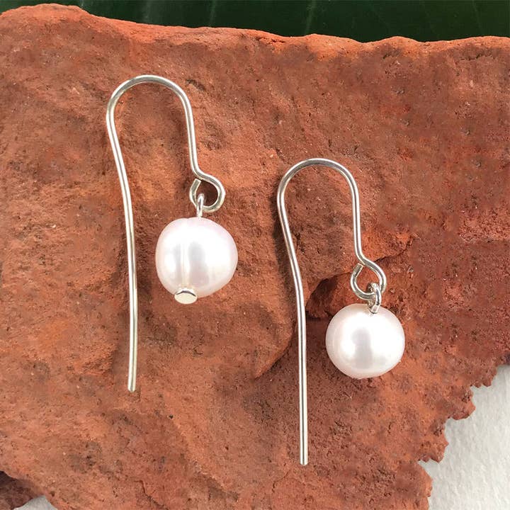 Simplicity Pearl Earrings - Sterling Silver, Indonesia for wholesale by Women's Peace Collection